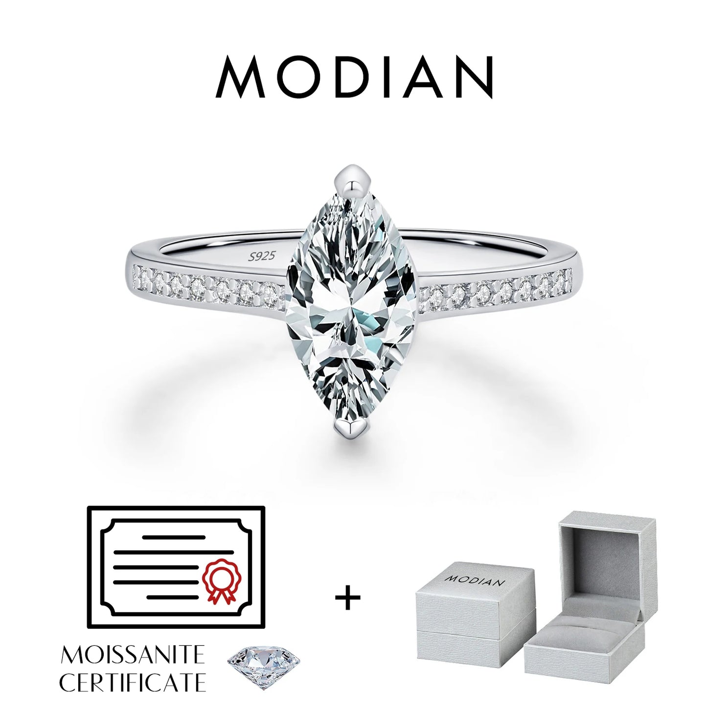 MODIAN Marquise Cut D Color Moissanite Finger Rings 925 Sterling Silver Exquisite Wedding Engagement Ring For Women Fine Jewelry