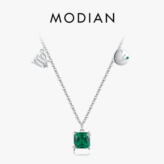 Collar MODIAN de plata de ley 925 con símbolo de la constelación de Virgo, cadena brillante y deslumbrante con colgante cuadrado de circonita cúbica, joyería fina de moda.