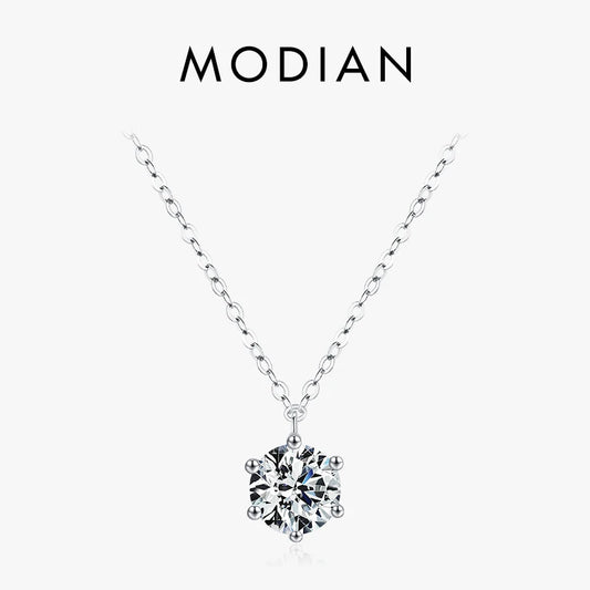 Collar Modian de plata de ley 925 con colgante de circonitas redondas brillantes de 1 quilate y diez corazones, joyería clásica de boda para mujeres.