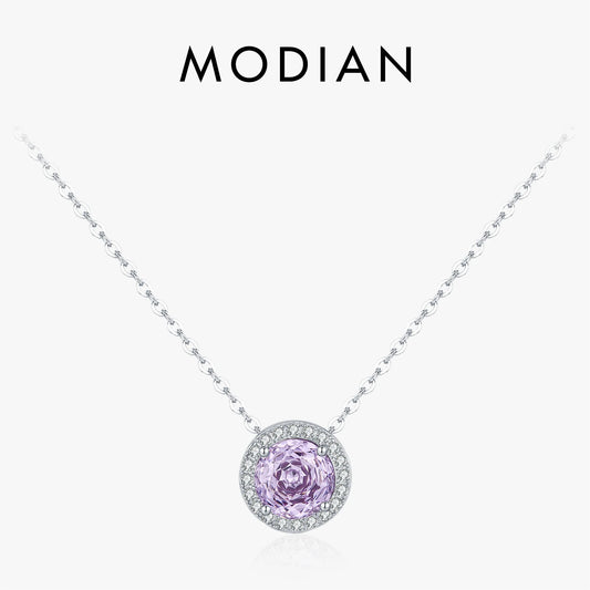 Collar MODIAN de plata de ley 925 con circonitas brillantes de corte redondo y color lavanda para mujer.
