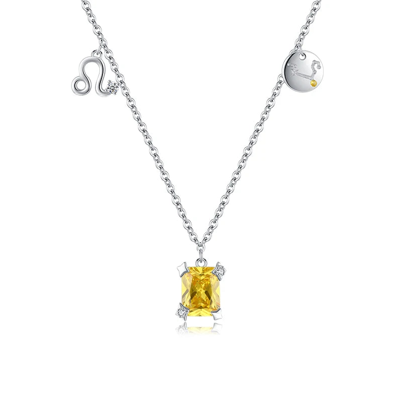 Modian Fashion Constellations Yellow Zirconia Elegant Link Chain Necklace 925 Sterling Silver Leo Pendant For Women Girl Jewelry