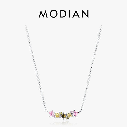 MODIAN 925 Sterling Silver Rainbow Candy Square Zirconia Pendant Necklace Trendy Link Chain For Women Party Fine Jewelry Gifts
