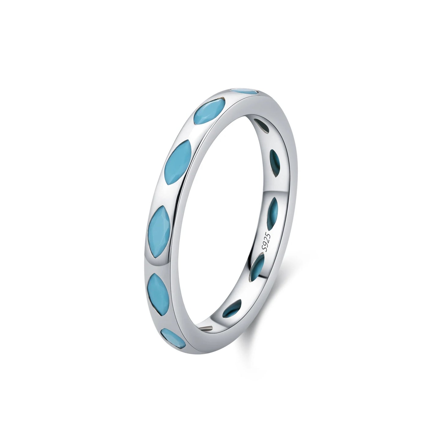 MODIAN 925 Sterling Silver Retro Rhombic Synthetic Turquoise Eternity Rings Daily Stackable Fine Jewelry For Women Gifts
