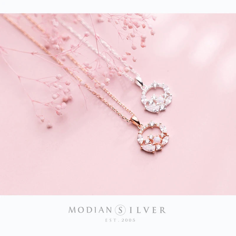 Modian New Luminous CZ Geometric Round Circle 925 Sterling Silver Charm Pendant for Women Link Chain Fine Jewelry Design