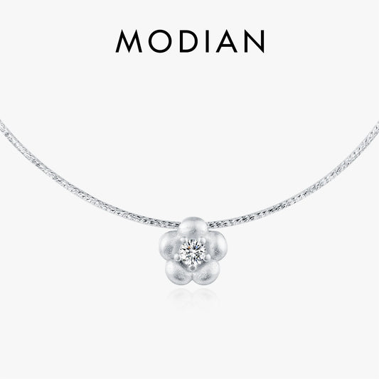 MODIAN Solid 925 Sterling Silver Fashion Frosted Flower CZ Snake Chain Pendant Necklace For Women Party Fine Jewelry