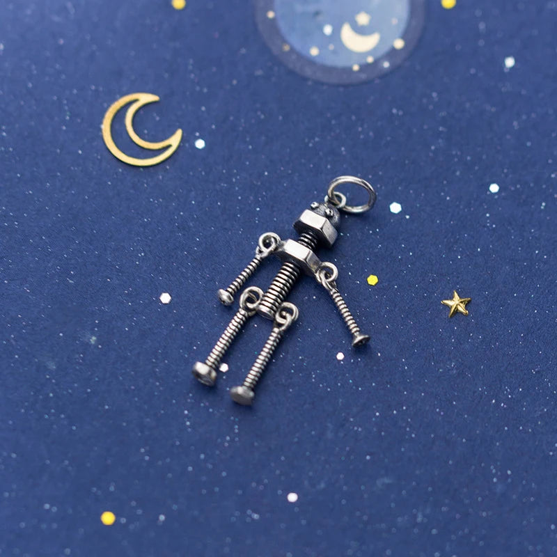 MODIAN Simple Link Chain Necklace for Women 925 Sterling Silver Vintage Screw Robot Pendant Necklace Fine Jewelry Design