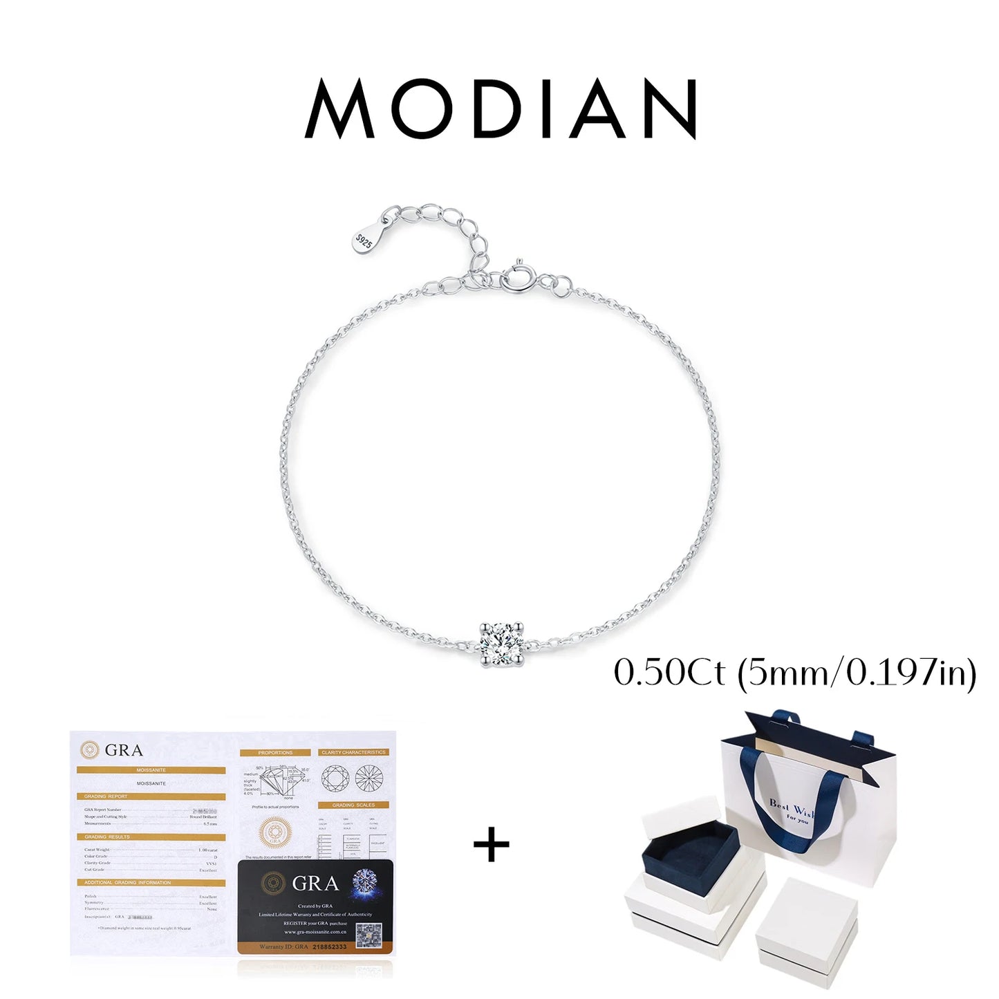 MODIAN D Color Moissanite Bracelet 925 Sterling Silver Classic Minimalist Daily Link Chain Bracelet For Women Fine Jewelry