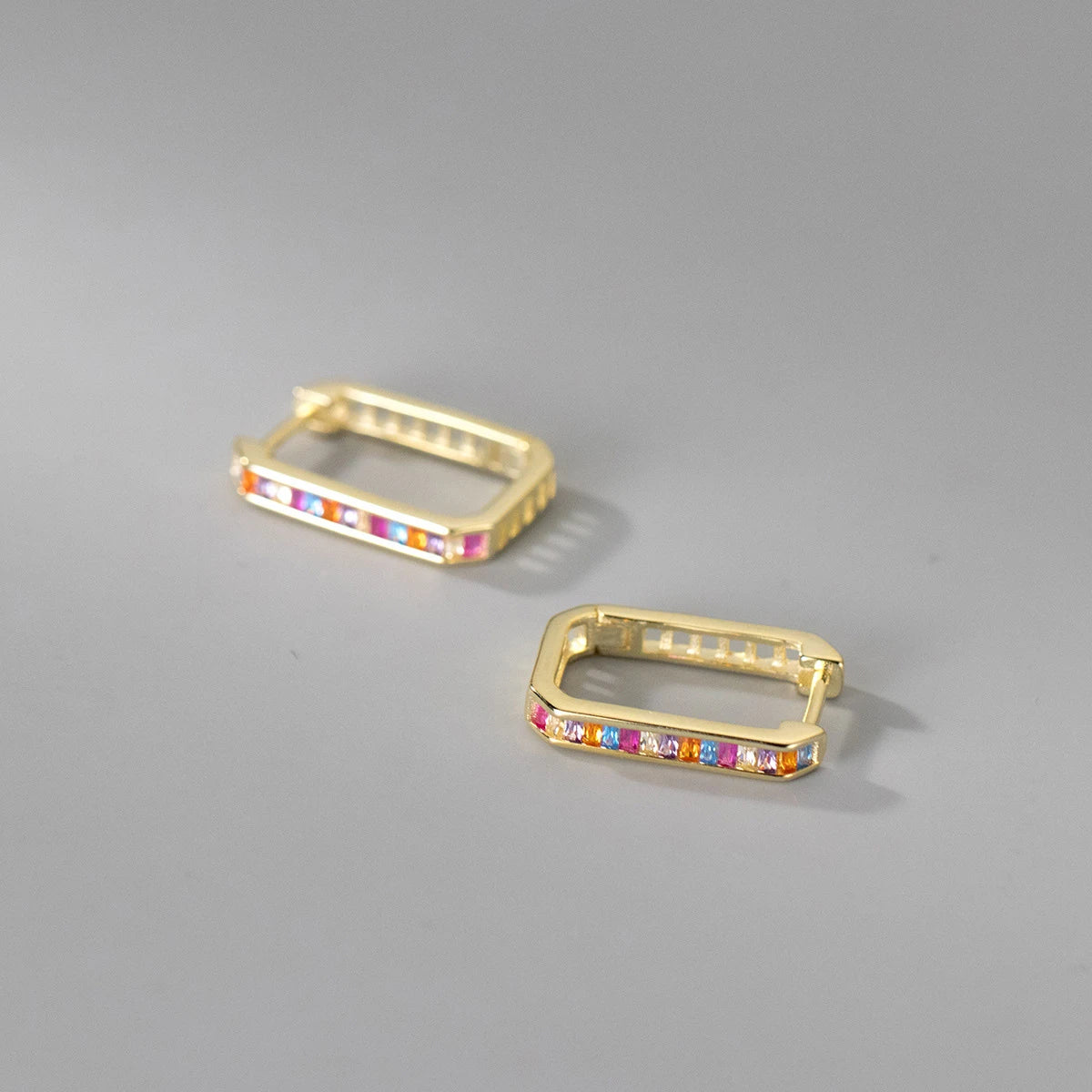 Pendientes de aro Modian de plata de ley 925 con circonitas de colores arcoíris, rectangulares, modernos, para mujer, para fiesta, boda, joyería fina.