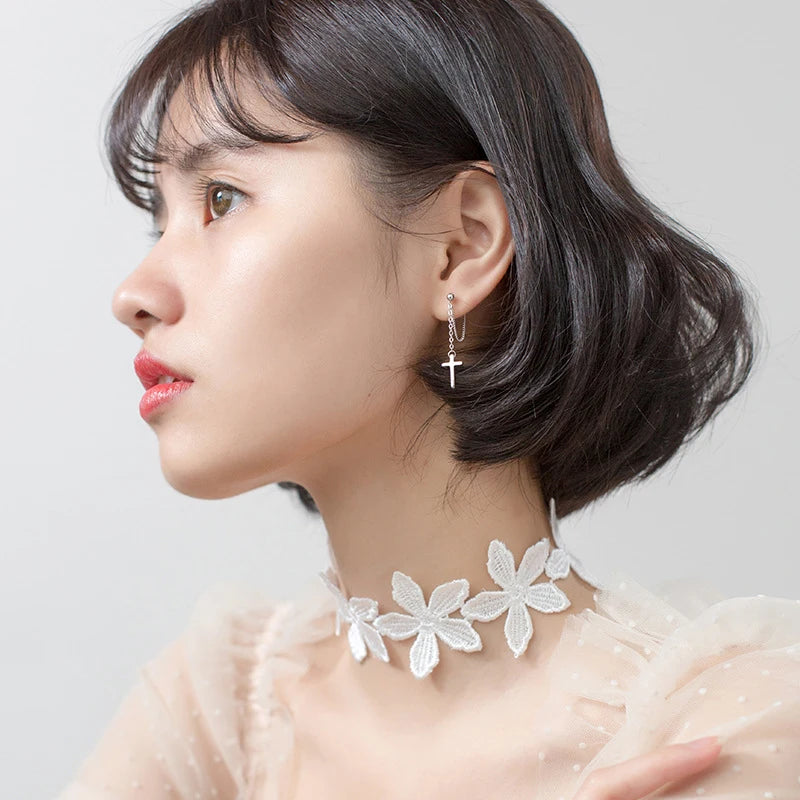 Modian Fashion Long Tassel Cross Drop Earrings Elegant Charm 925 Sterling Silver Swing Dangle Ear For Women Bead S925 Jewelry