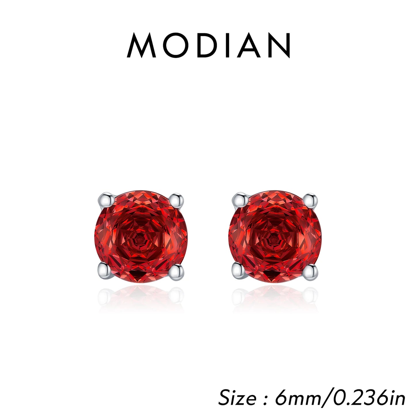 MODIAN Exquisite 925 Sterling Silver Charming Red Rose Cut Cubic Zirconia Round Stud Earrings For Women Party Fine Jewelry