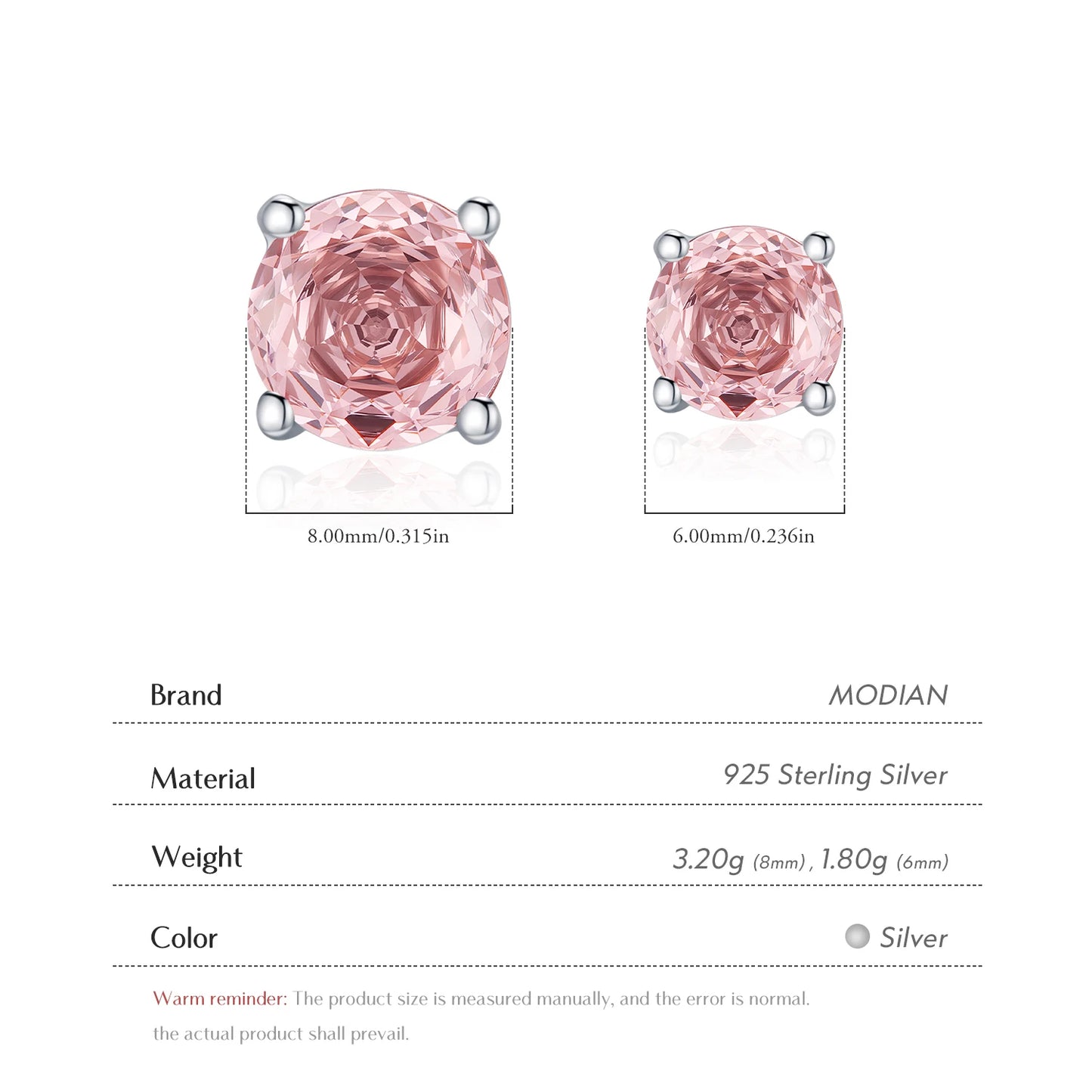 MODIAN 925 Sterling Silver Romantic Morgan Orange Rose Cut Round Simple Stud Earrings For Women Hypoallergenic Fine Jewelry