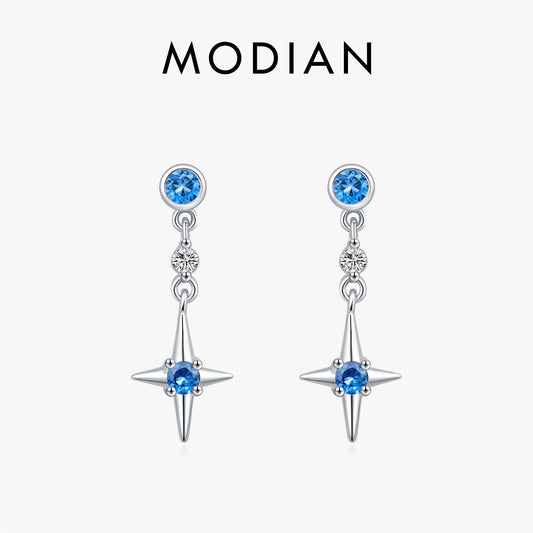 Pendientes MODIAN de plata de ley 925 con circonitas azules y estrellas brillantes para mujer, joyería fina