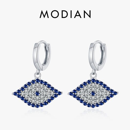 Pendientes de aro MODIAN de plata de ley 925 con circonitas azules de lujo, joyería fina y brillante para mujer, con hebilla para la oreja.