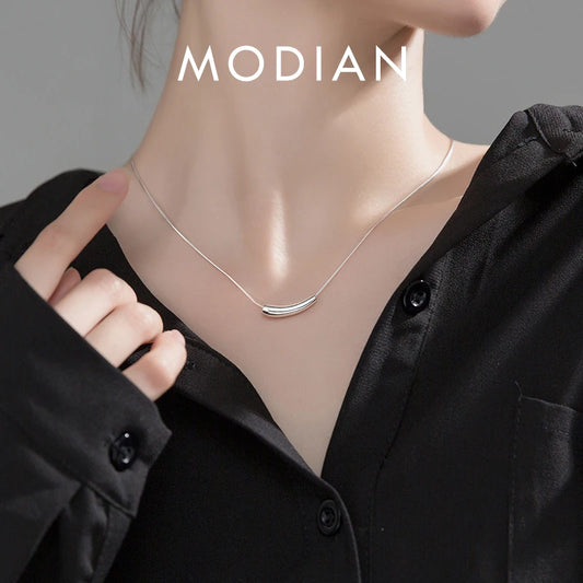 Modian Brands Classic Sliver Beads Fashion Pendant Necklace for Women 925 Sterling Silver Link Snake Chain Fine Jewelry Bijoux