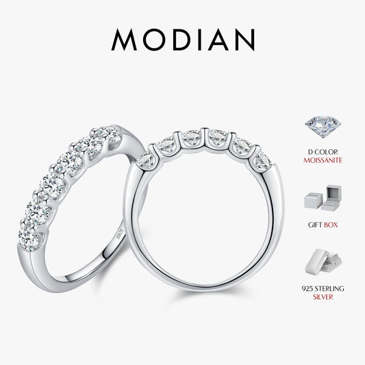 Anillo de moissanita redonda MODIAN D Color VVS1 EX, plata de ley 925, anillos de eternidad para mujer, boda, compromiso, joyería de lujo