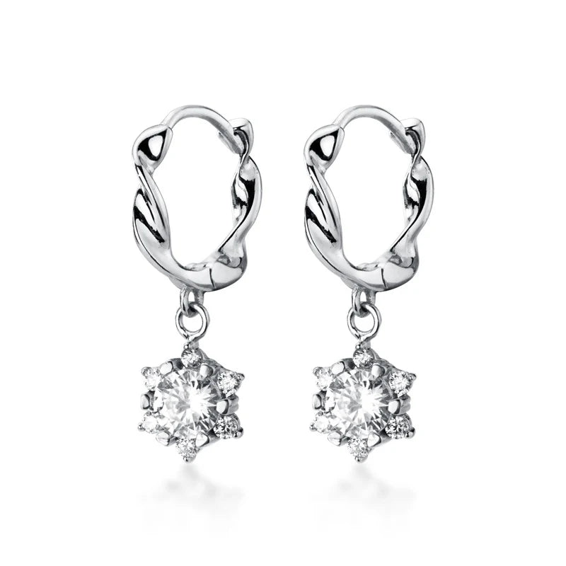 MODIAN Sparkling AAA Zircon Flower Irregular Hoop Earring for Women Real 925 Sterling Silver Wedding Engagement Original Jewelry