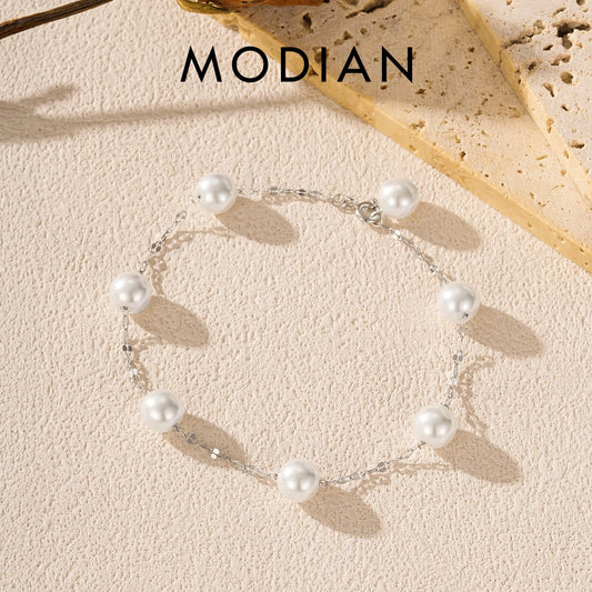 Pulsera MODIAN de plata de ley 925 con perlas de cristal geométricas, elegante y recatada, para mujer, joyería fina