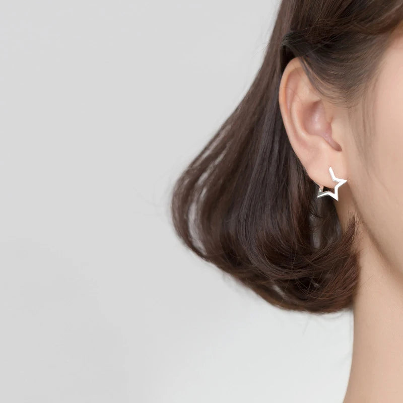 Pendientes de aro con forma de estrella irregular minimalistas de MODIAN para mujer, de plata de ley 925, antialérgicos, joyería fina, regalo para niña