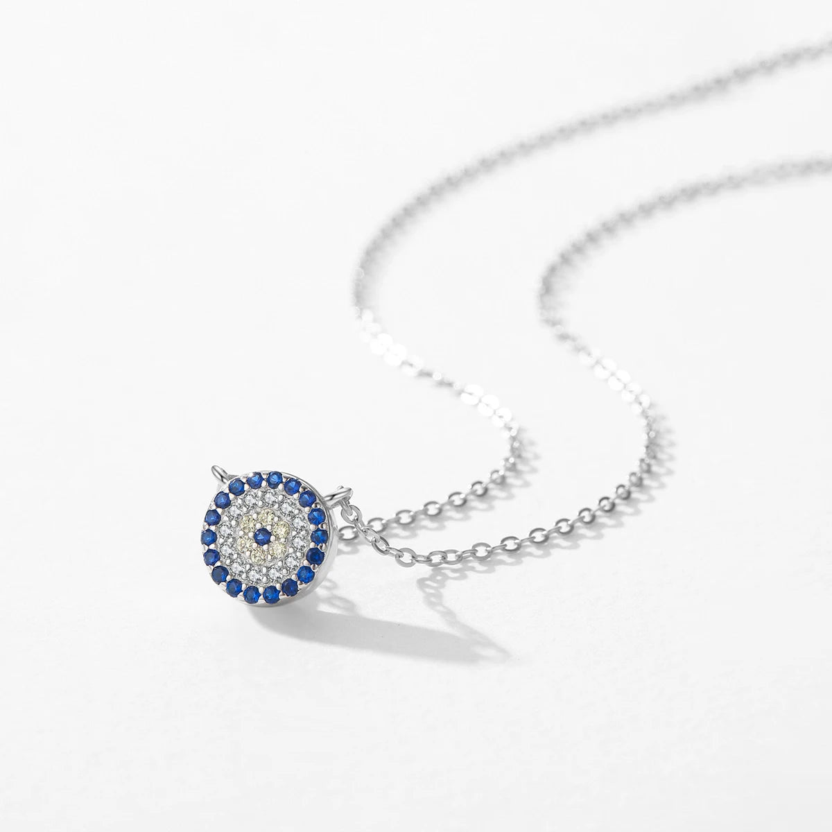 MODIAN 925 Sterling Silver Dazzling Blue Clear CZ Pendant Necklace Link Chain For Women Delicate Birthday Gift Fine Jewelry