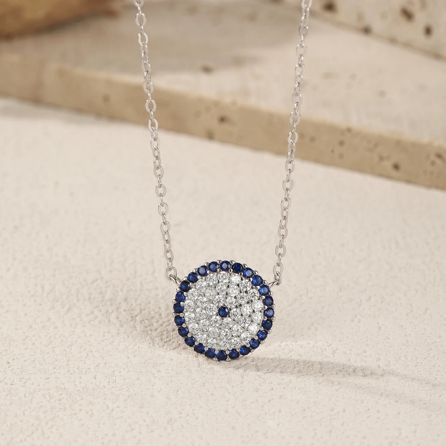 MODIAN 925 Sterling Silver Classic Round Eyes Pendant Necklace Shiny Full Zirconia Link Chain Necklaces For Women Jewelry