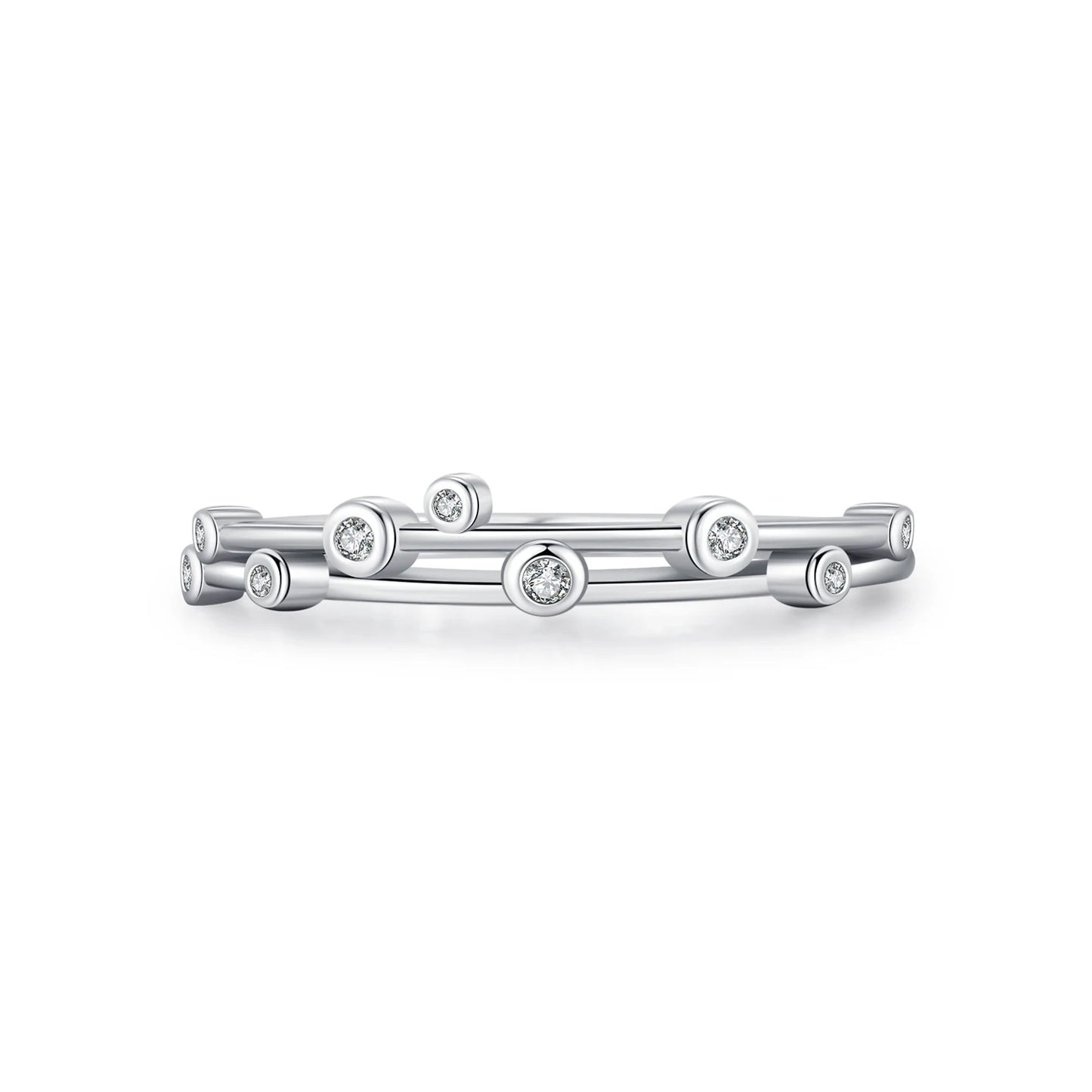 MODIAN 925 Sterling Silver Original Design Rings Simple Double Layer Line Round Clear CZ Finger Rings For Women Fine Jewelry