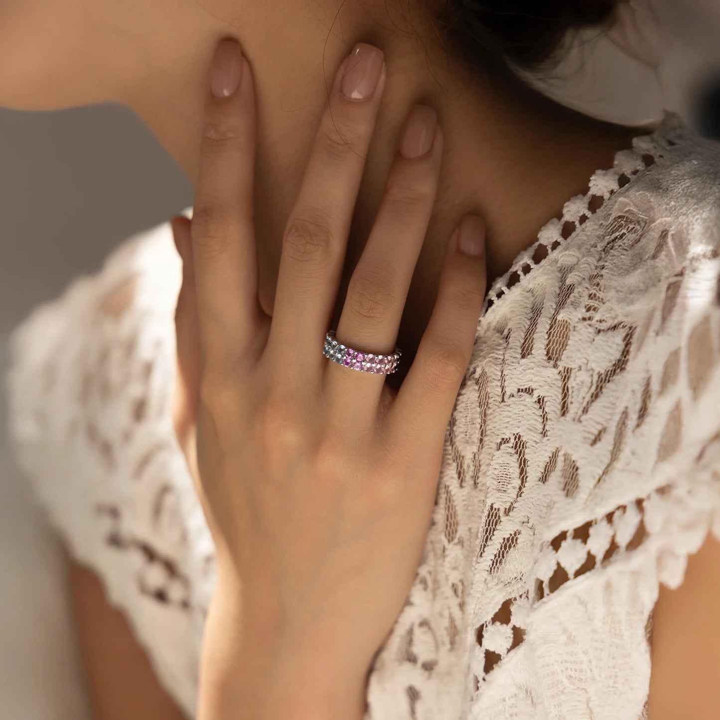 MODIAN 925 Sterling Silver Ring Exquisite Sweet Geometric Gradient Zirconia Stackable Eternity Band Rings For Women Fine Jewelry