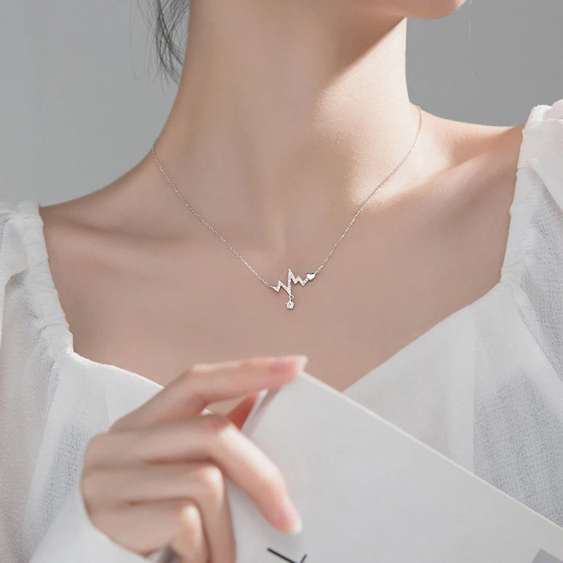 Modian Hot Sale 925 Sterling Silve Shiny Zircon Romantic Geometric Heartbeat Pendant Necklace for Women Fine Jewelry