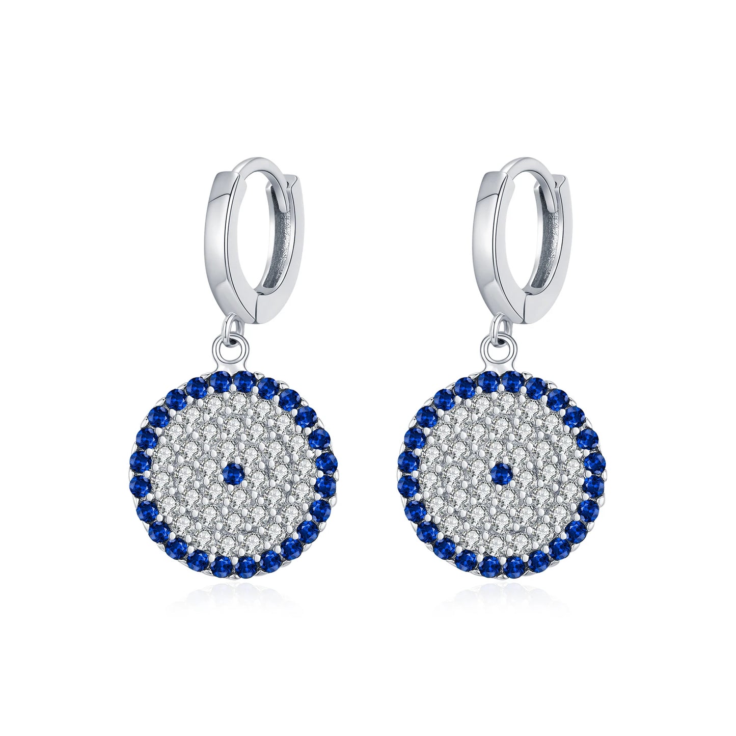 MODIAN 925 Sterling Silver Round Claasic Sparkling Blue Zirconia Hoop Earrings Luxury Daily Fine Jewelry For Women Gifts