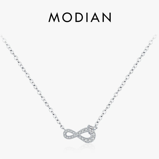 Collar romántico de amor infinito MODIAN, cadena de eslabones de corazón Mobius de plata de ley 925, colgante para mujer, joyería fina