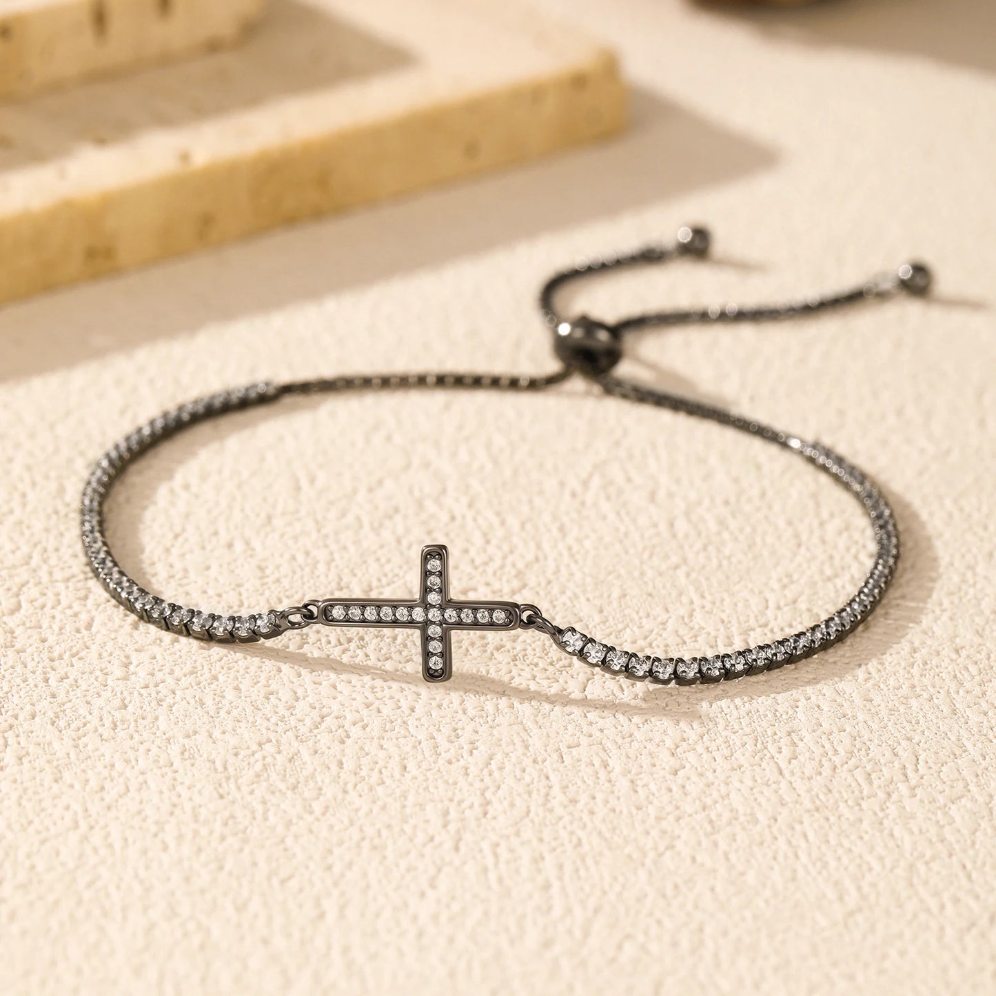 MODIAN 925 Sterling Silver Adjustable Zirconia Bracelet Unisex Black Cross Tennis Bracelets Trendy Fine Jewelry For Women
