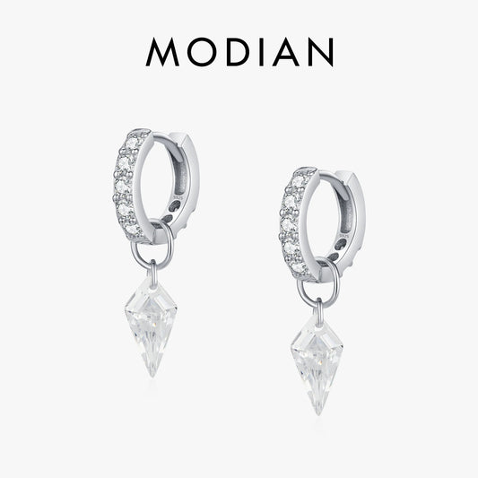 Pendientes de aro MODIAN de plata de ley 925 con circonitas cúbicas brillantes y rómbicas para mujer, chapados en platino, joyería fina hipoalergénica de moda.