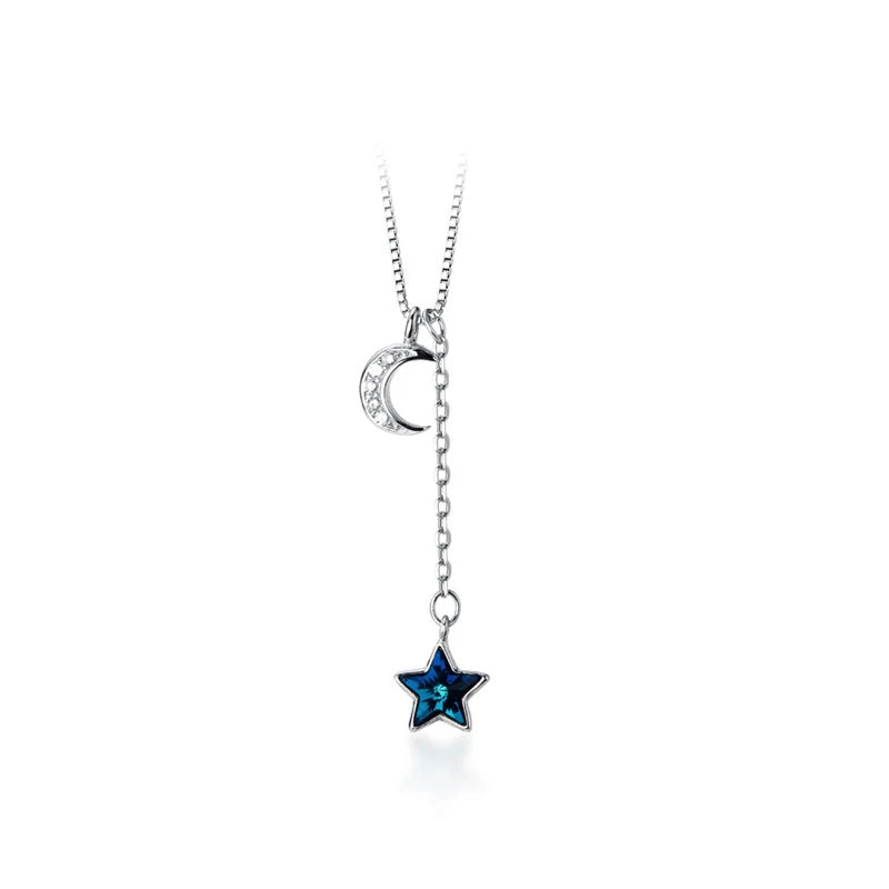Modian Real 925 Sterling Silver Shining Crescent Star Pendant for Women Link Chain Fashion Fit Women Engagement Party Jewelry