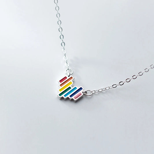 MODIAN - Nuevo collar con colgante de corazón de arcoíris en plata de ley 925 para mujer, collar colorido de moda, joyería fina de estilo coreano