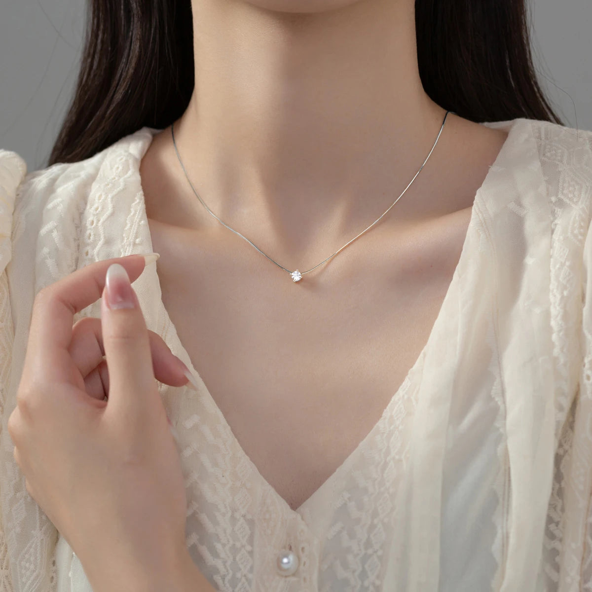 Collar MODIAN de plata de ley 925 con colgante de circonita cúbica transparente y redonda, cadena de serpiente para mujer, regalo de cumpleaños, joyería fina