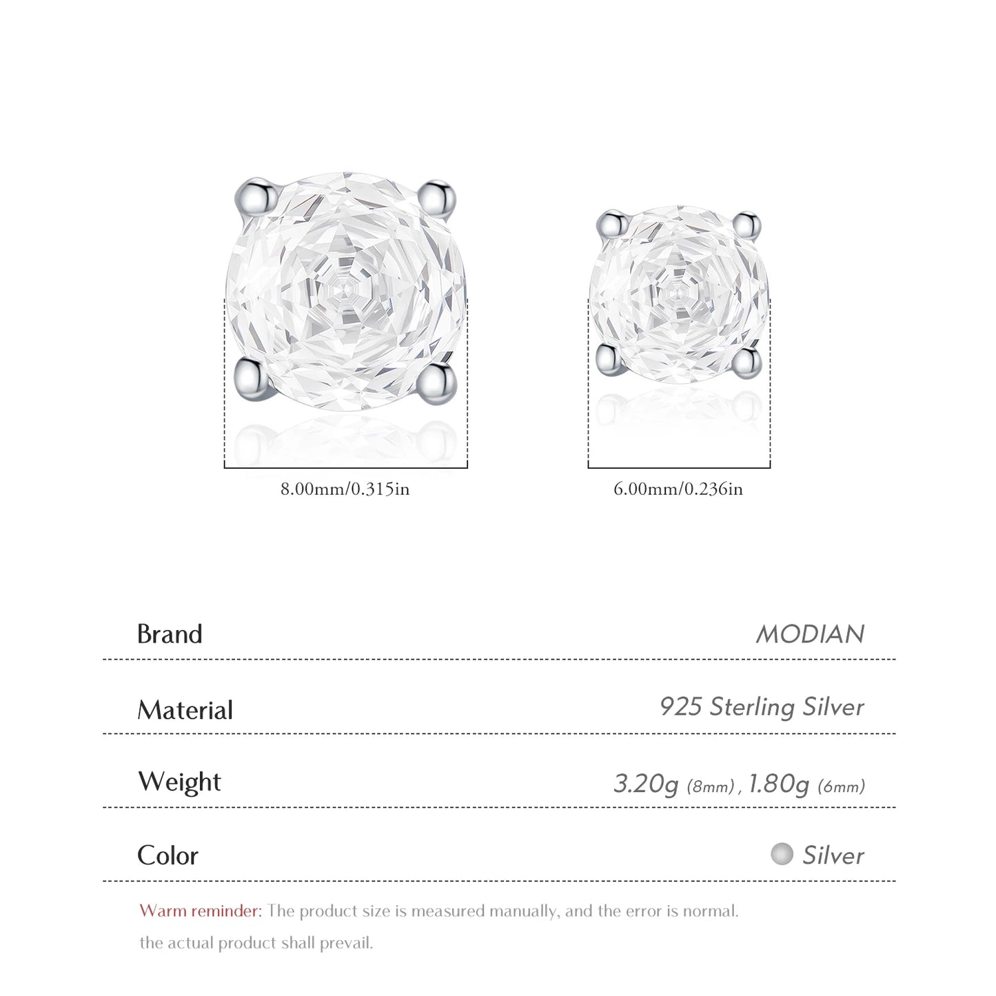 MODIAN 925 Sterling Silver Original Design Round Clear Rose Cut Cubic Zirconia Stud Earrings For Women Fine Jewelry