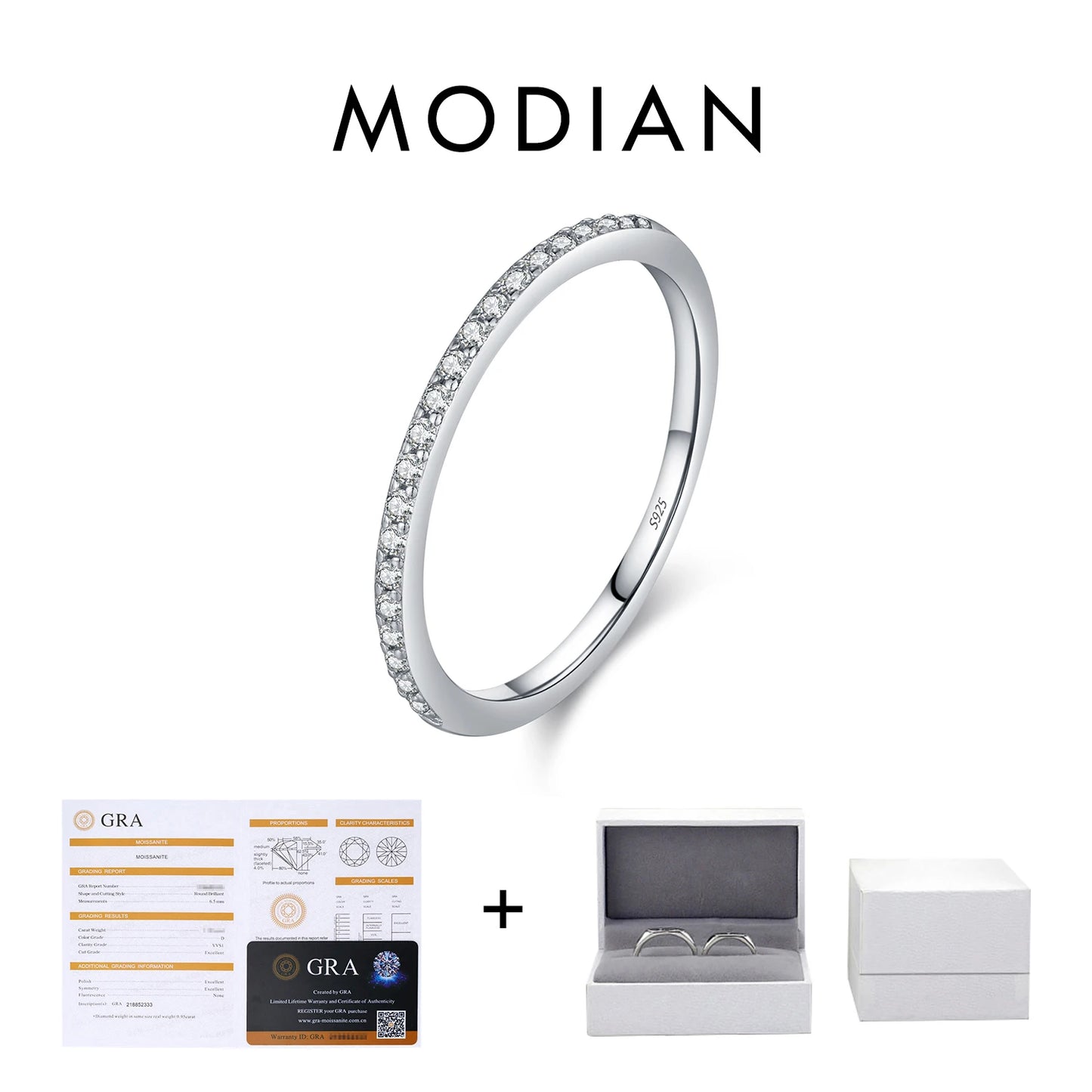 MODIAN Simple Eternity Moissanite Ring 925 Sterling Silver Sparkling Simple Thin Wedding Band Rings For Women Fine Jewelry