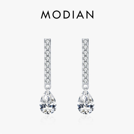 Pendientes MODIAN de plata de ley 925 con forma de gota de agua y circonita para mujer, joyería fina apilable para fiestas.