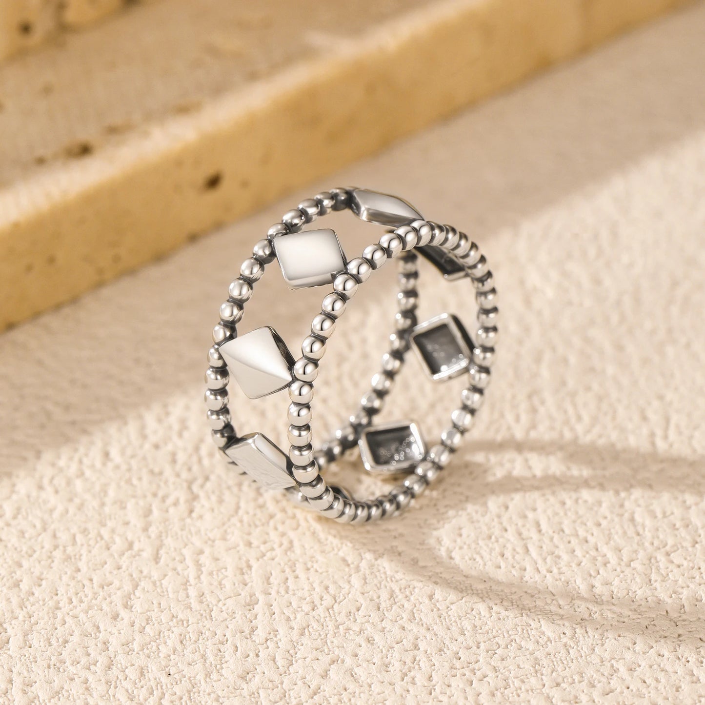 MODIAN 925 Sterling Silver Stars Vintage Design Geometric lozenge Beaded Stackable Finger Rings For Women Daily Fine Jewelry