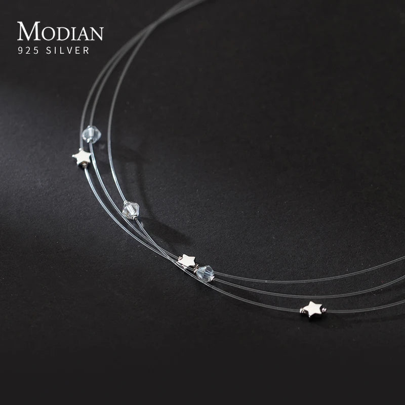 Modian Sparkling Cubic Zirconia Choker Necklace 925 Sterling Silver Stars Fashion Necklaces For Women Party Fine Jewelry Gifts