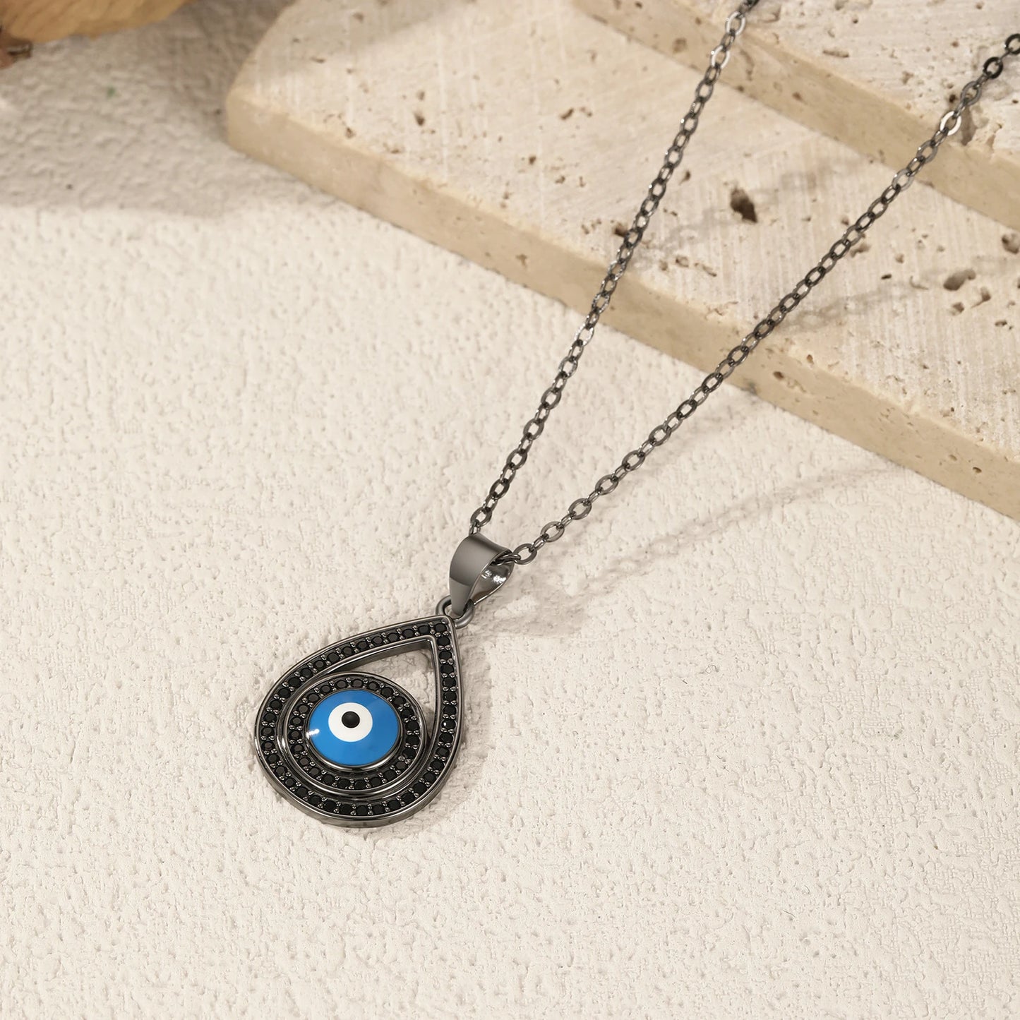 MODIAN 925 Sterling Silver Black Zirconia Necklace Lovely Water Drop Enamel Eyes Pendant Necklace For Women Fine Jewelry
