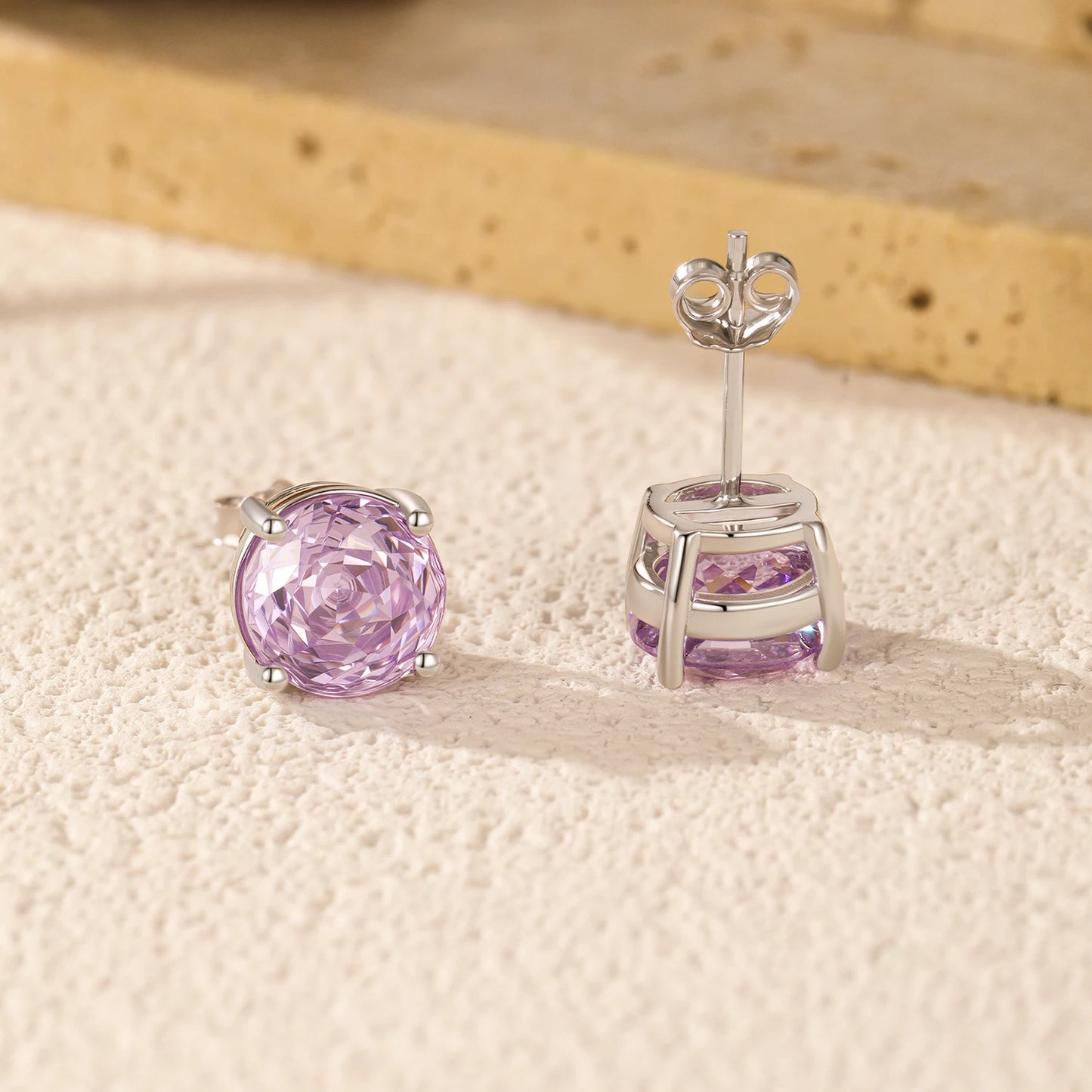 MODIAN 925 Sterling Silver Luxury Sparkling Violet Rose Cut Round CZ Stud Earrings For Women Party Fine Jewelry Gifts