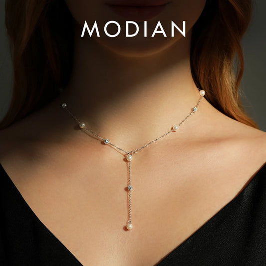 Collar MODIAN de plata de ley 925 con circonitas brillantes Shambhala, cadena de bolas, lujoso y brillante, en forma de Y, para mujer, gargantilla fina, joyería