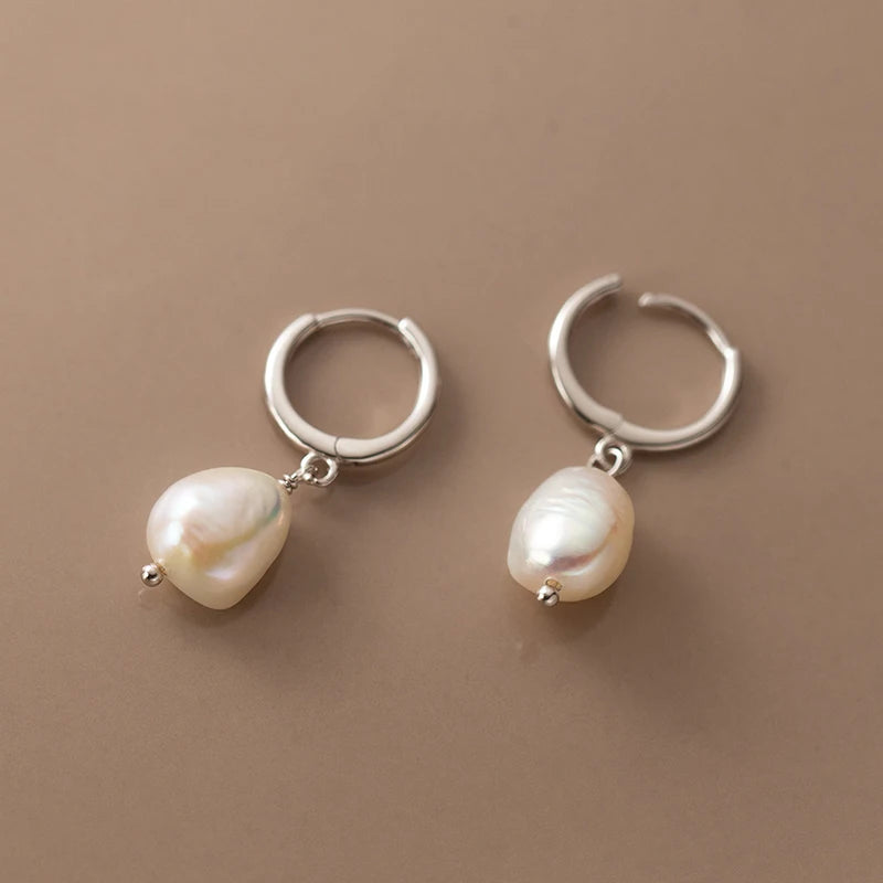Pendientes de aro Modian de plata de ley 925 con perlas barrocas para mujer, modernos y brillantes, joyería fina, regalo de lujo.