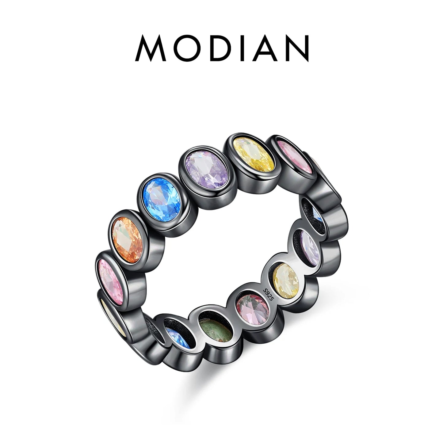 MODIAN 925 Sterling Silver Colorful Punk CZ Geometric Twist Line Trendy Stackable Eternity Band Rings For Women Fine Jewelry
