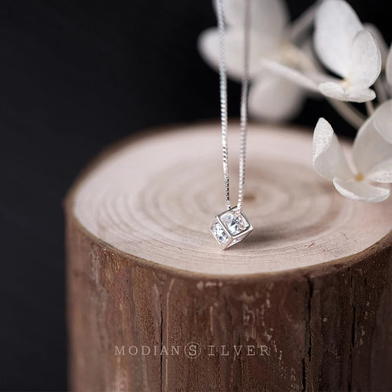Collar Modian con colgante de circonita cúbica transparente y cuadrada de plata esterlina 925 auténtica para mujer, cadena de diseño, joyería de boda