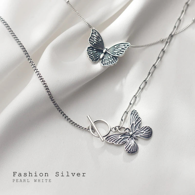 Modian 100% Real 925 Sterling Silver Retro Flying Butterfly Pendant Necklace for Women 2 Style Pendant Fine Jewelry Design