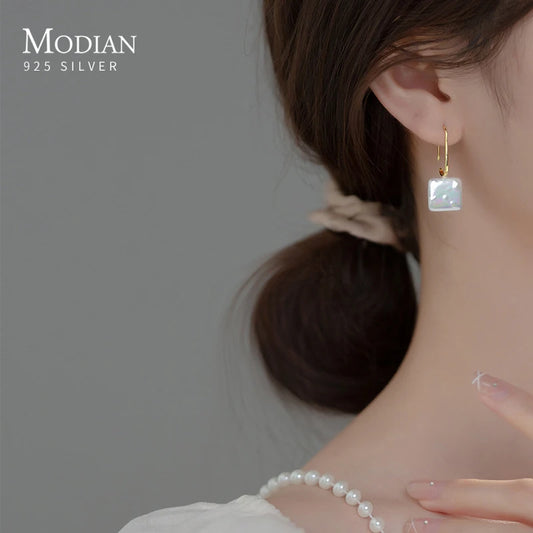 Pendientes de gancho acrílico arcoíris MODIAN de plata de ley 925 con forma cuadrada grande para mujer, joyería fina, regalos para fiestas.
