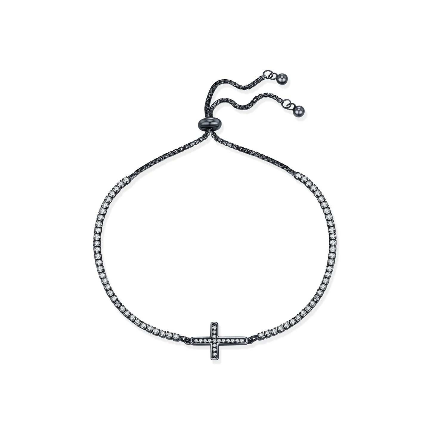 MODIAN 925 Sterling Silver Adjustable Zirconia Bracelet Unisex Black Cross Tennis Bracelets Trendy Fine Jewelry For Women
