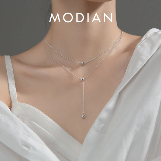 Collar MODIAN minimalista de tres capas con cuentas en forma de Y para mujer, cadena de eslabones de plata de ley 925, joyería fina 2020.