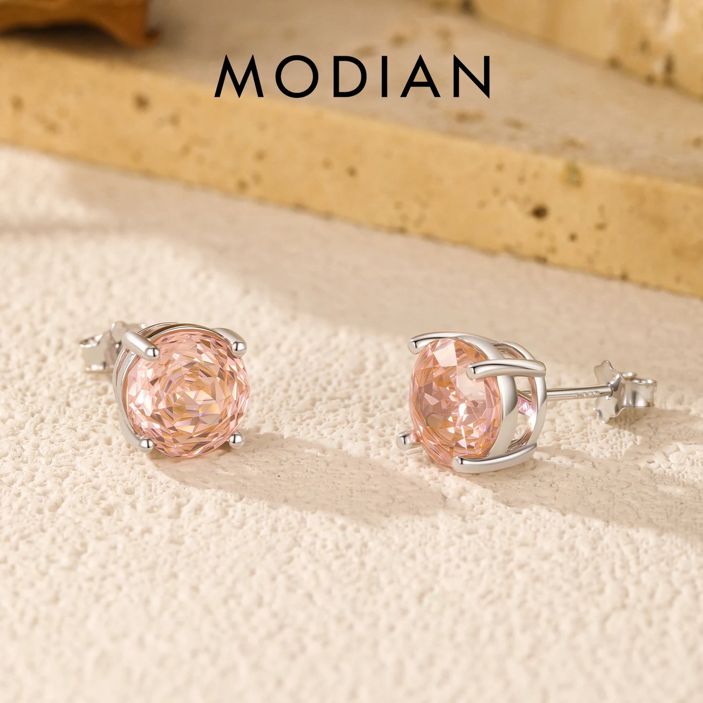 MODIAN 925 Sterling Silver Romantic Morgan Orange Rose Cut Round Simple Stud Earrings For Women Hypoallergenic Fine Jewelry